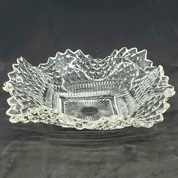 Indiana Glass Vintage Clear Square Diamond Sawtooth Edge Depression Glass Dish - Picture 5 of 8